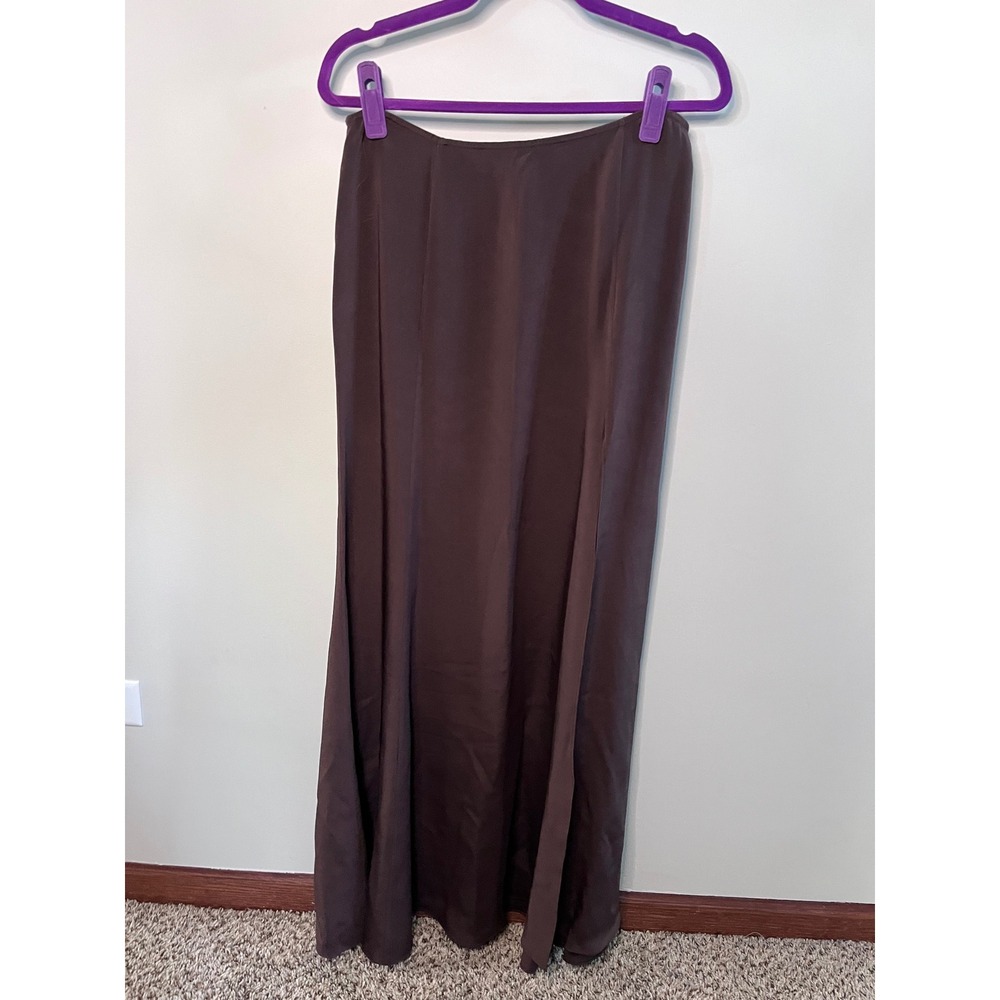 Sherrie Bloom Peter Noviello Brown Maxi Skirt Side Slit Minimalist Evening L